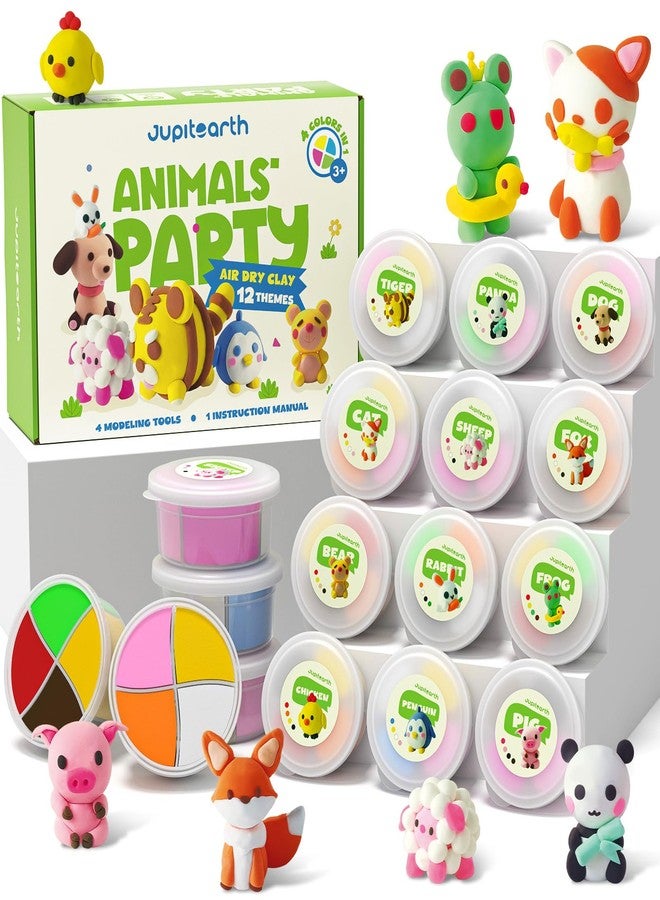 JUPITEARTH Air Dry Clay for Kids,12 Animals Theme Party Foam Clay,Ultra Light Modeling Clay Kit, DIY Art and Home Party Favors for Boys & Girls (Animal) - Image 1